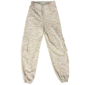 Urban Outfitters Beige Red Plaid Slim Fit Elastic Ankle Janey Cargo Pants sz XS